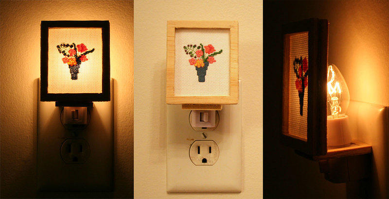 Cross-stitched night light cover Cross-stitched night light cover