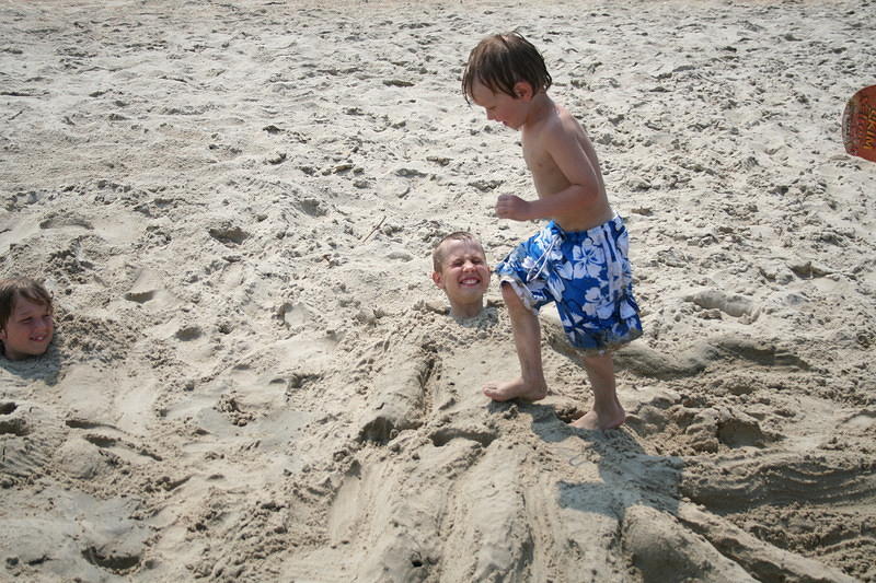 Oz jumps on Evan the octopus