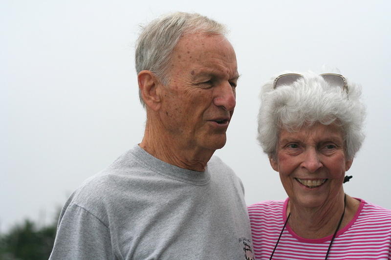 Nannie and Papaw, atop Clingmans Dome amidst fog