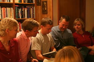 Admiring one of the many golf gifts