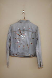 denim button jacket clock